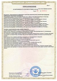 Сертификат соответствия на противопожарные двери EIS-60 Приложение